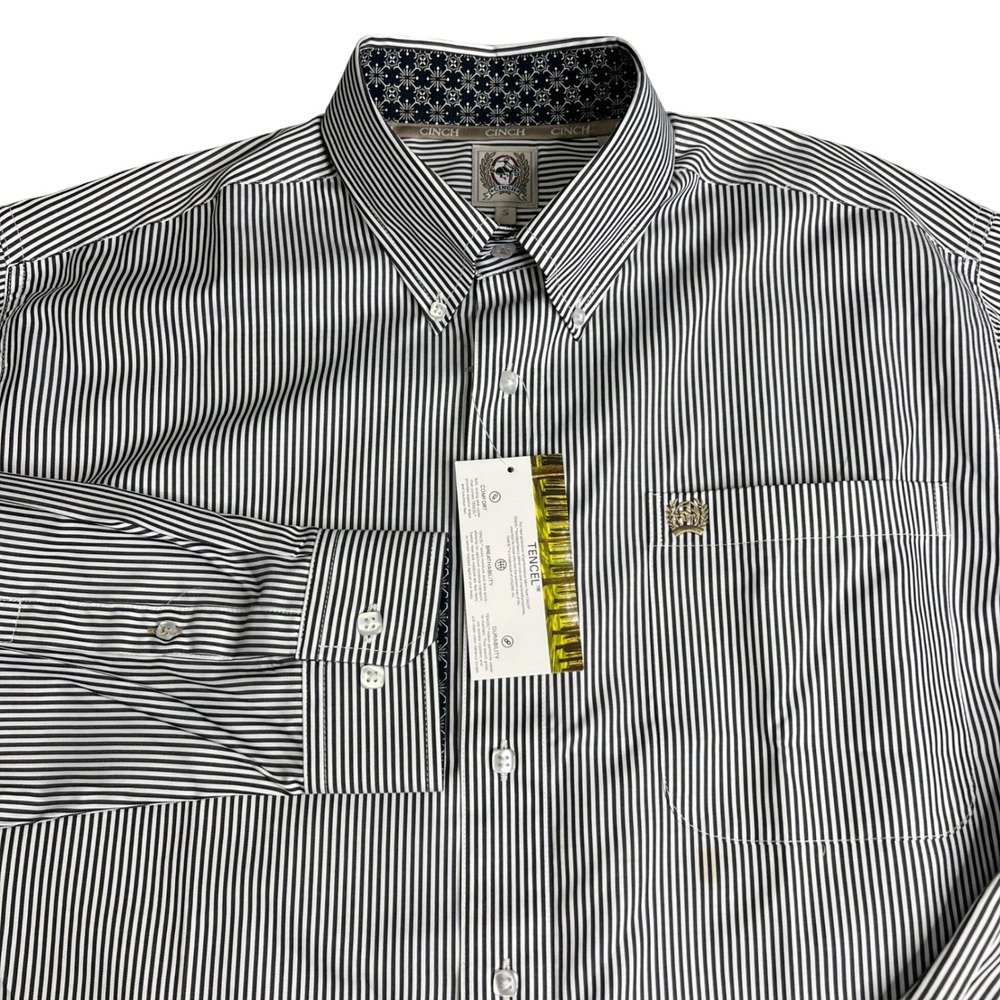 Cinch Mens Tencel Striped Western Button Down Shirt MTW1105722 White Navy S NWT